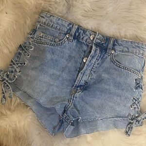 H&M Light Blue Lace-Up Jean Shorts